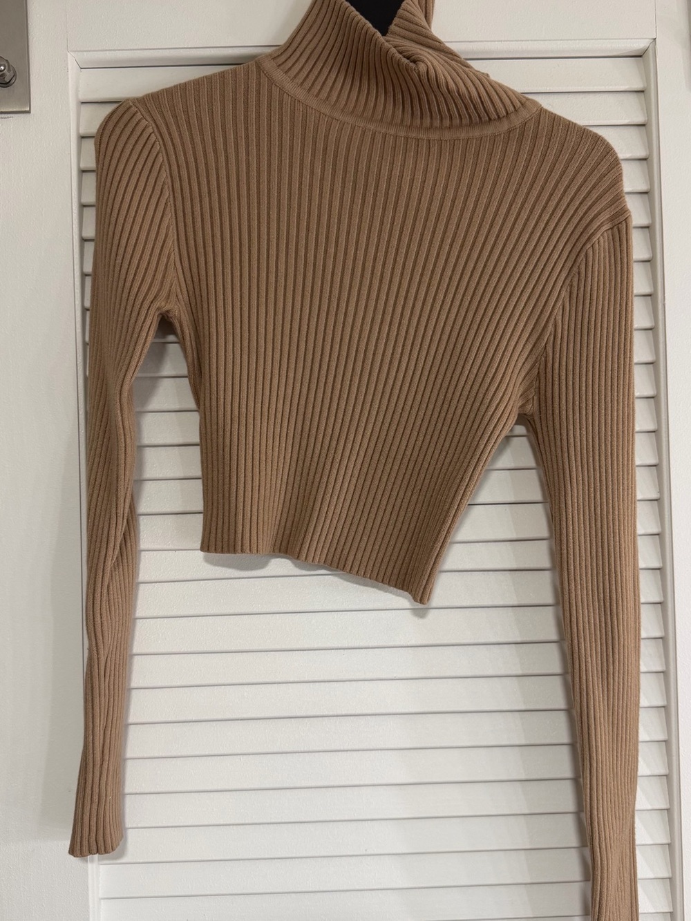 Love Tree Ribbed Turtleneck Crop Top - Taupe